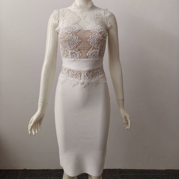 White lace dress with cutouts, tight-fitting bodycon mini skirt - Picture 4 of 4